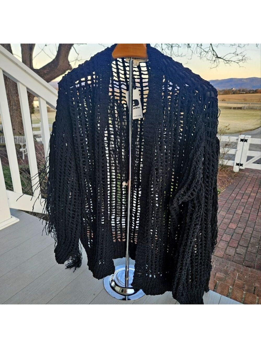 PEACH LOVE CALIFORNIA BUCKLE FRINGE FLYAWAY CARDIGAN NWT MSRP $55 Plush STYLE